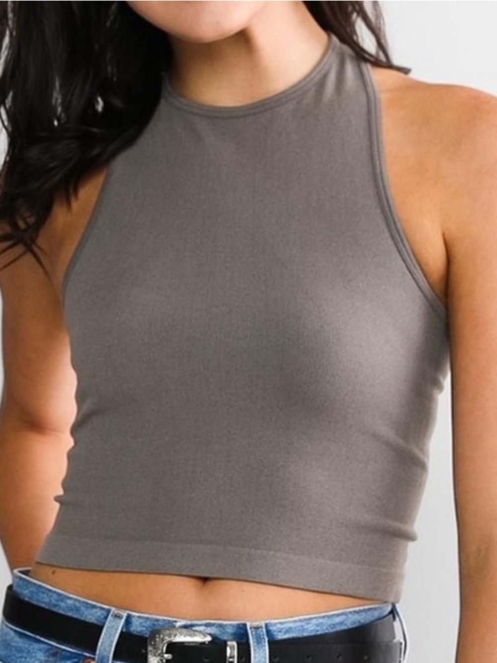 Intimately Free People Hayley Brami Tank XS Gray Ribbed Cropped Racerback